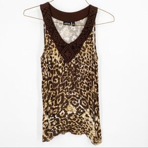 Apt. 9 Sleeveless Blouse Brown/Tan Print Small